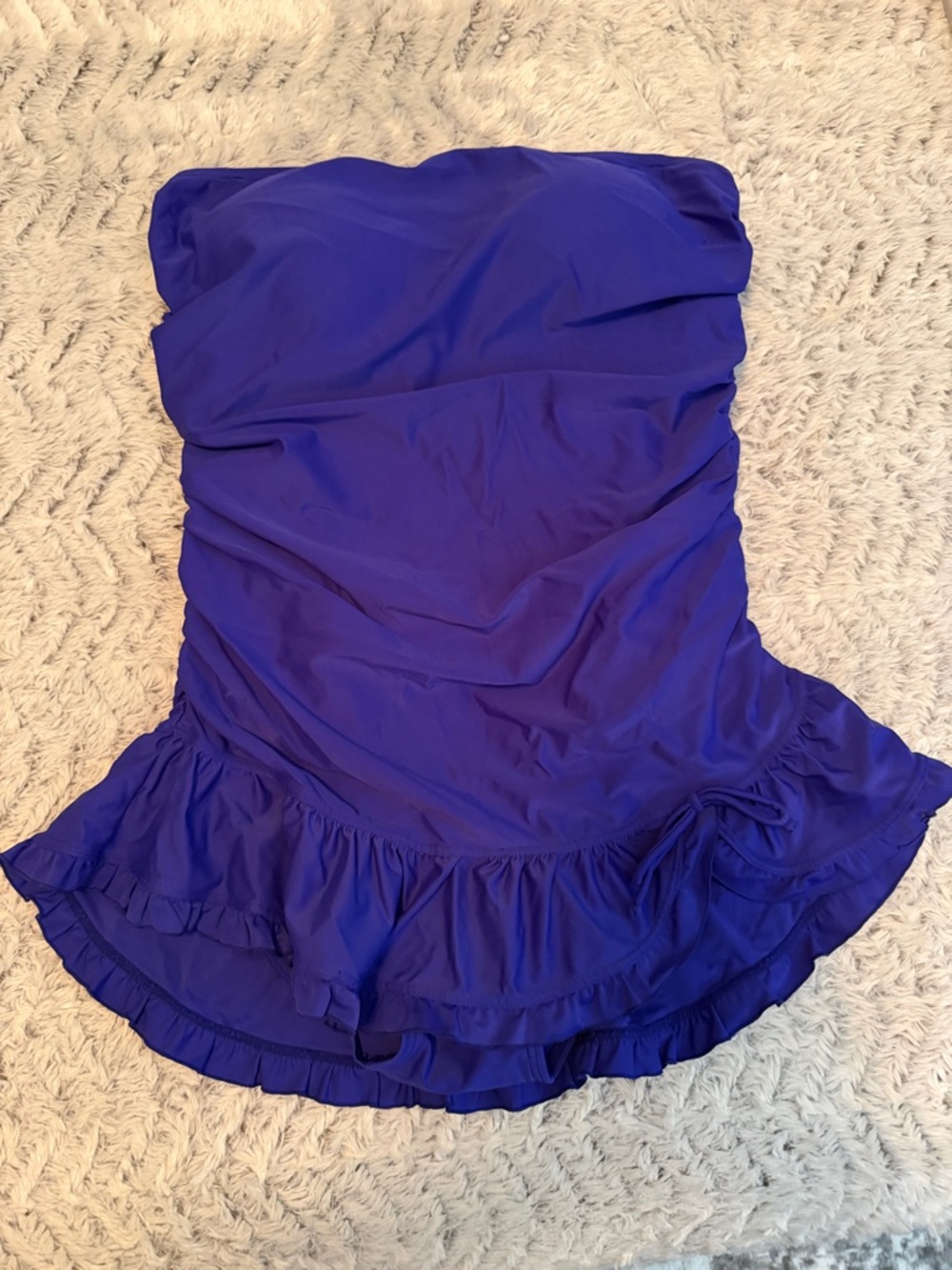 Strapless Bandeau Ruffled One-Piece Swimsuit in Royal Blue short skirting EUC 16